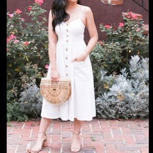 Urban Outfitters Emília White Linen Button Dress